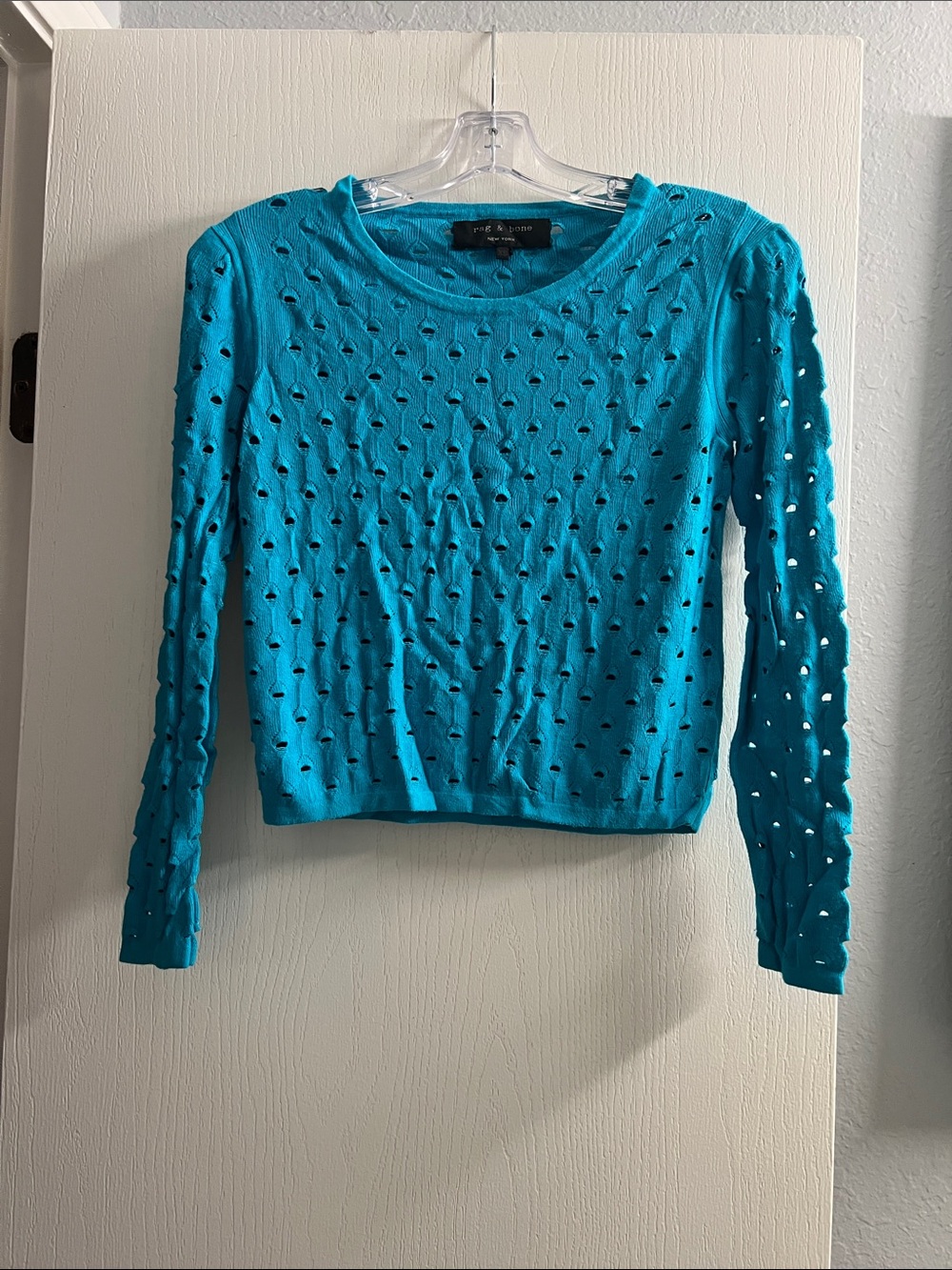 rag & bone Teal Openwork Knit Top